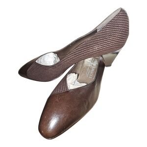 Bruno Magli Vintage Italy Two-Tone Brown Leather & Ribbed Textile Pointed Toe 8